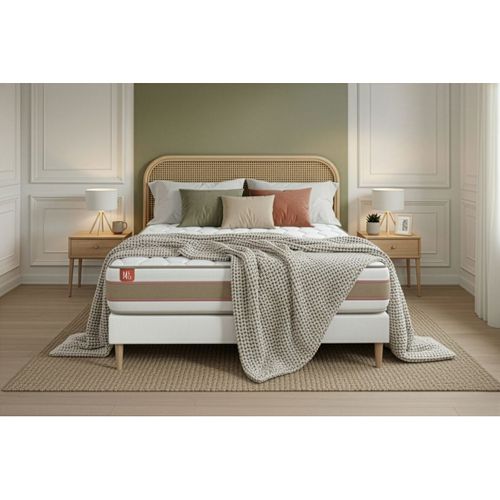 Ensemble Matelas Ressorts Ensachés Et Mémoire De Forme 140x190 Le Délicat Ep:26cm - Sommier Blanc