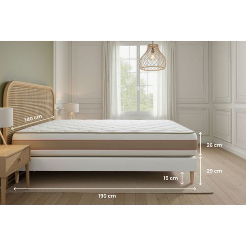 Ensemble Matelas Ressorts Ensachés Et Mémoire De Forme 140x190 Le Délicat Ep:26cm - Sommier Blanc