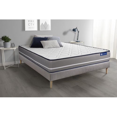 Ensemble Matelas Mémoire De Forme 200x200 Actimemo Pur Ep:20 Cm - Sommier Kit Gris