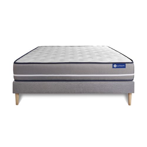Ensemble Matelas Mémoire De Forme 200x200 Actimemo Pur Ep:20 Cm - Sommier Kit Gris