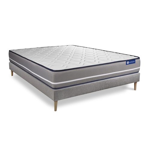 Ensemble Matelas Mémoire De Forme 200x200 Actimemo Pur Ep:20 Cm - Sommier Kit Gris