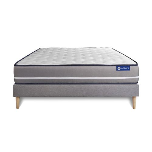 Ensemble Matelas Mémoire De Forme 140x190 Actimemo Pur Ep:20 Cm - Sommier Kit Gris