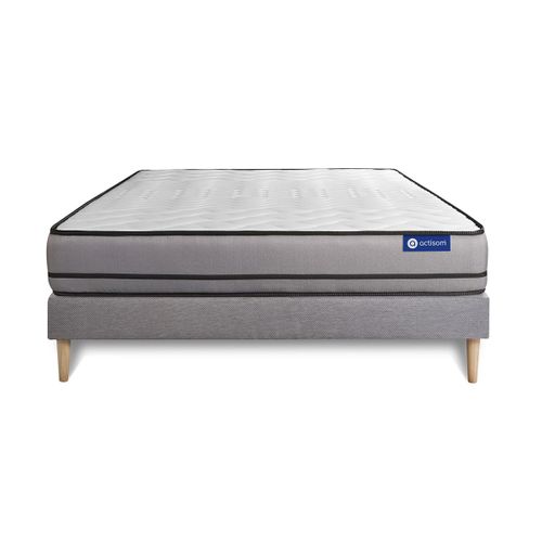 Ensemble Matelas Mémoire De Forme 140x200 Actimemo Night Ep:20 Cm - Sommier Kit Gris