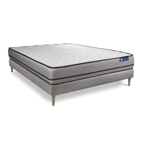 Ensemble Matelas Mémoire De Forme 140x200 Actimemo Night Ep:20 Cm - Sommier Kit Gris