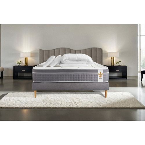 Ensemble Le Trente 140 X 190 Cm Sommier Gris - Ressorts Ensachés Et Mémoire De Forme