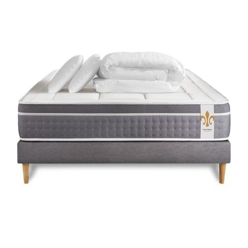 Ensemble Le Trente 140 X 190 Cm Sommier Gris - Ressorts Ensachés Et Mémoire De Forme