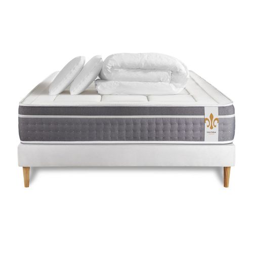 Ensemble Le Trente 140 X 190 Cm Sommier Blanc - Ressorts Ensachés Et Mémoire De Forme