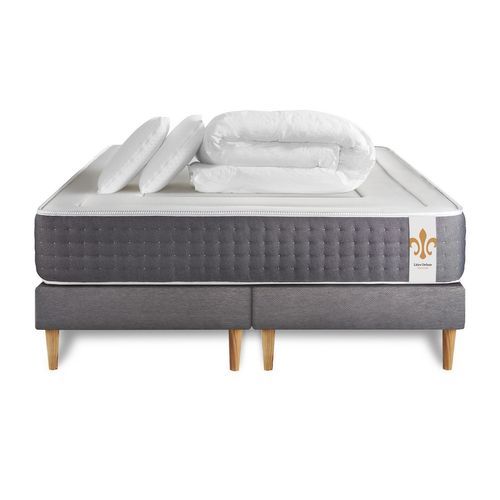 Ensemble Le Vingt-six 180 X 200 Cm Double Sommiers Gris - Ressorts Ensachés Et Mémoire De Forme