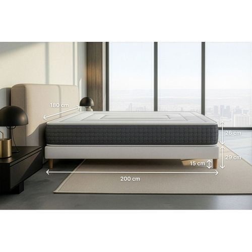Ensemble Le Vingt-six 180 X 200 Cm Double Sommiers Gris - Ressorts Ensachés Et Mémoire De Forme
