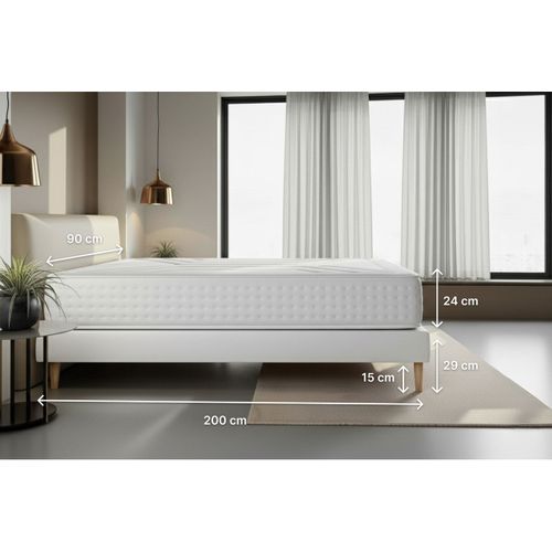 Ensemble Matelas Ressorts Ensachés Et Mémoire De Forme 90x200 Vingt-quatre Ep:24cm - Sommier Gris