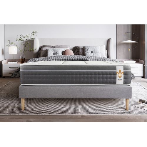 Ensemble Matelas Ressorts Ensachés Et Mémoire De Forme 180x200 Trente Ep:30 Cm - Sommier Kit Gris