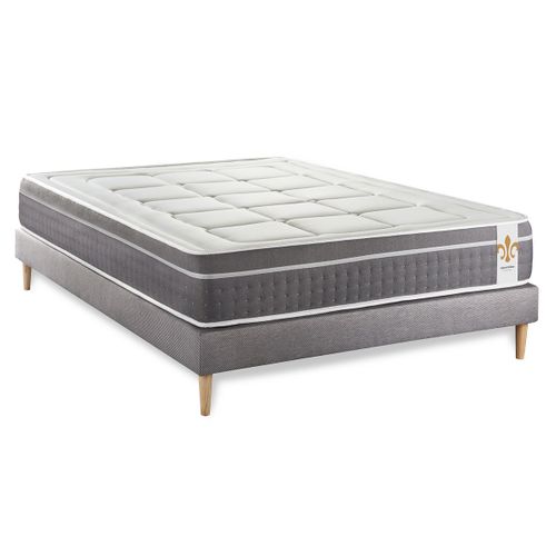 Ensemble Matelas Ressorts Ensachés Et Mémoire De Forme 180x200 Trente Ep:30 Cm - Sommier Kit Gris