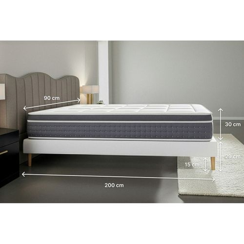 Ensemble Matelas Ressorts Ensachés Et Mémoire De Forme 90x200 Trente Ep:30 Cm - Sommier Kit Gris