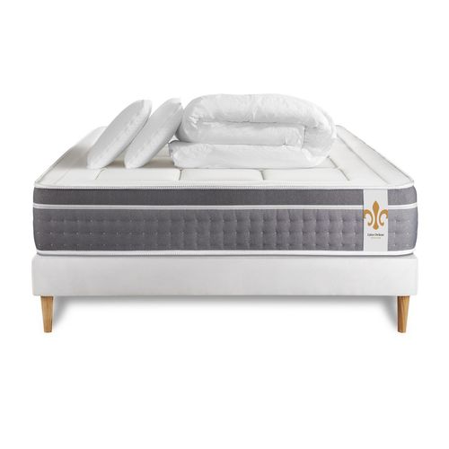 Ensemble Trente 200 X 200 Cm Sommier Kit Blanc - Ressorts Ensachés Et Mémoire De Forme