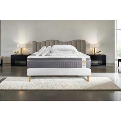 Ensemble Trente 140 X 190 Cm Sommier Kit Blanc - Ressorts Ensachés Et Mémoire De Forme