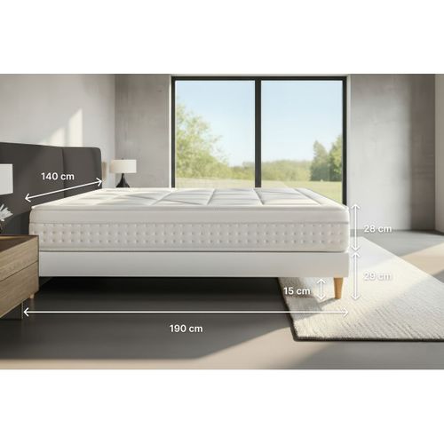 Ensemble Matelas Ressorts Ensachés Et Mémoire De Forme 140x190 Vingt-huit Ep:28 Cm - Sommier Kit Gri