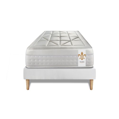 Ensemble Matelas Ressorts Ensachés Et Mémoire De Forme 90x200 Vingt-huit Ep:28 Cm - Sommier Kit Blan