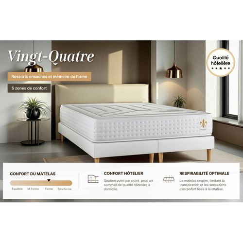 Ensemble Vingt-quatre 140 X 200 Cm Sommier Kit Blanc - Ressorts Ensachés Et Mémoire De Forme