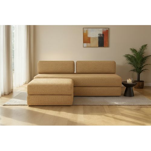 Canapé D'angle Convertible 4 Places - Tissu Tweed - Jaune