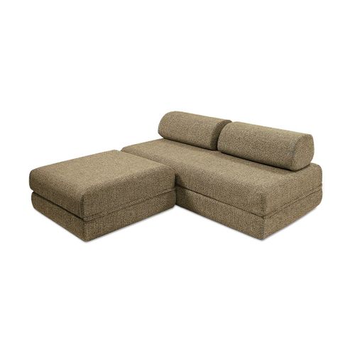 Canapé D'angle Convertible 4 Places - Tissu Tweed - Jaune