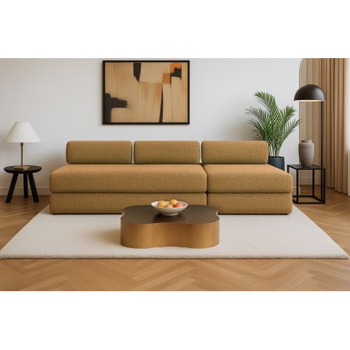 Canapé Droit Convertible 4 Places - Tissu Tweed - Jaune