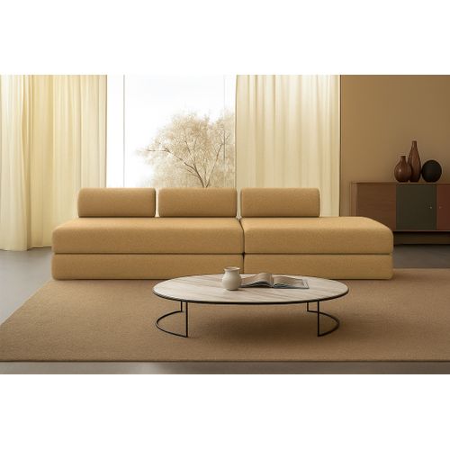 Canapé Droit Convertible 5 Places - Tissu Tweed - Jaune