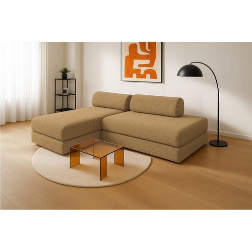 Canapé D'angle Convertible 5 Places - Tissu Tweed - Jaune