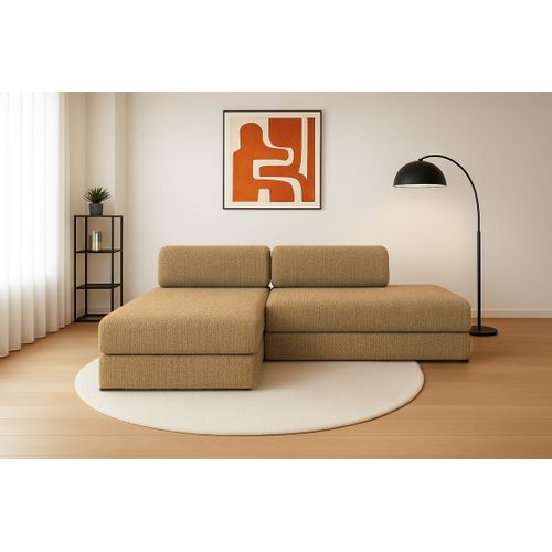 Canapé D'angle Convertible 5 Places - Tissu Tweed - Jaune