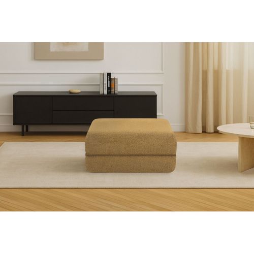 Pouf Modulable Et Convertible - Tissu Tweed - Jaune