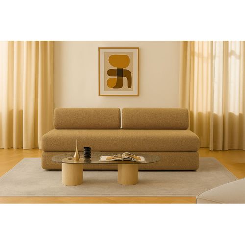 Canapé Droit Convertible 3,5 Places - Tissu Tweed - Jaune