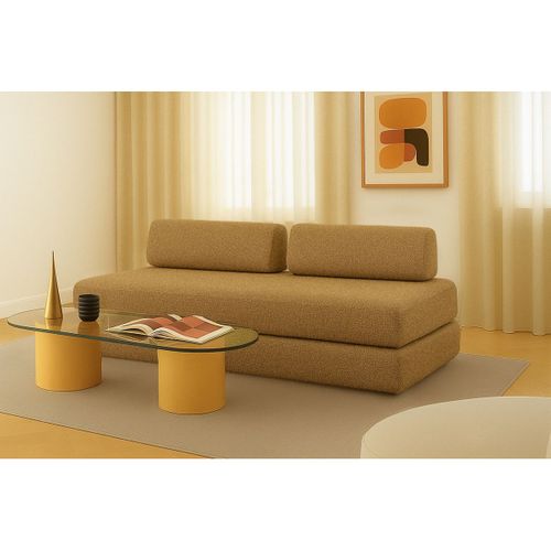 Canapé Droit Convertible 3,5 Places - Tissu Tweed - Jaune