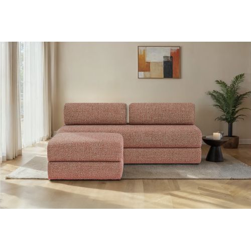 Canapé D'angle Convertible 4 Places - Tissu Tweed - Rouge