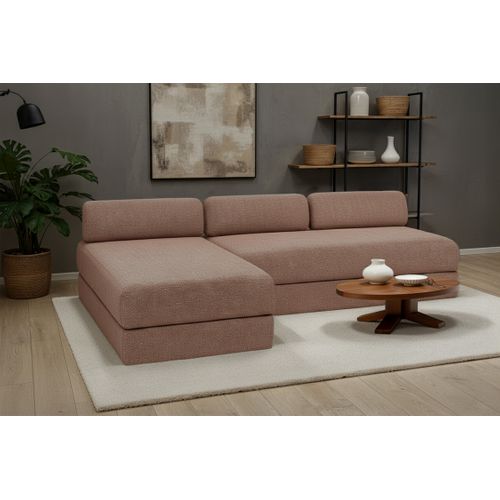 Canapé D'angle Convertible 6,5 Places - Tissu Tweed - Rouge