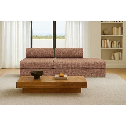 Canapé Droit Convertible 3 Places - Tissu Tweed - Rouge
