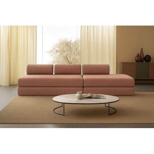 Canapé Droit Convertible 5 Places - Tissu Tweed - Rouge