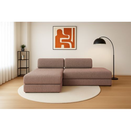 Canapé D'angle Convertible 5 Places - Tissu Tweed - Rouge