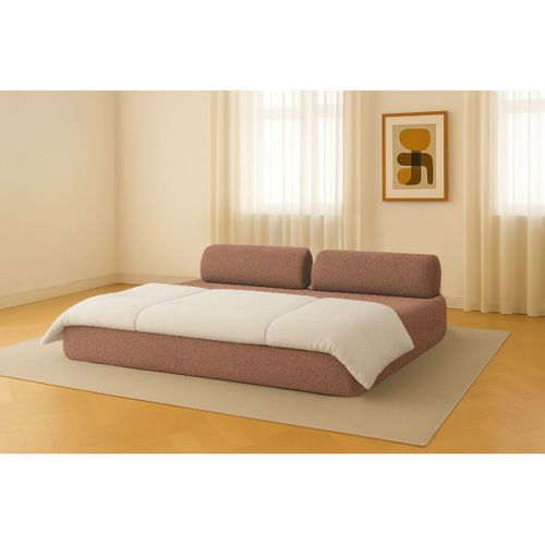 Canapé Droit Convertible 3,5 Places - Tissu Tweed - Rouge