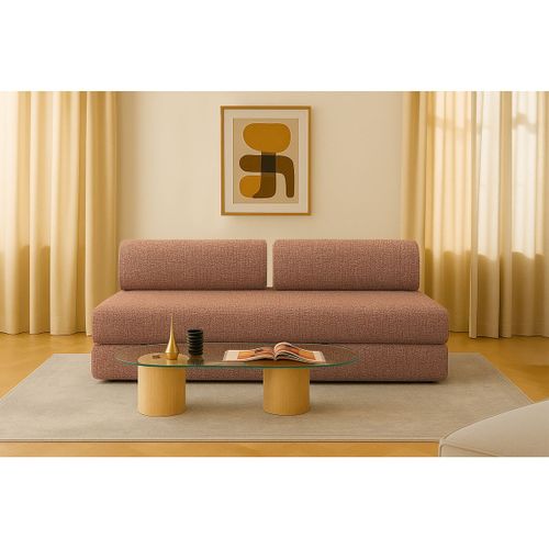 Canapé Droit Convertible 3,5 Places - Tissu Tweed - Rouge