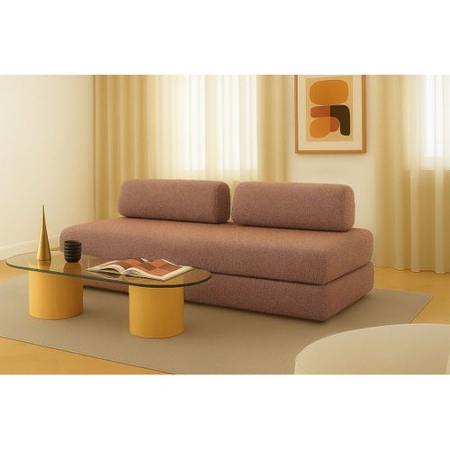 Canapé Droit Convertible 3,5 Places - Tissu Tweed - Rouge