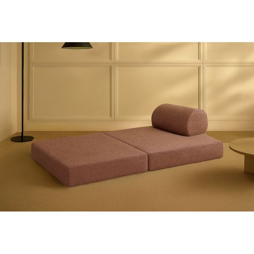 Canapé Droit Modulable Et Convertible 2 Places - Tissu Tweed - Rouge