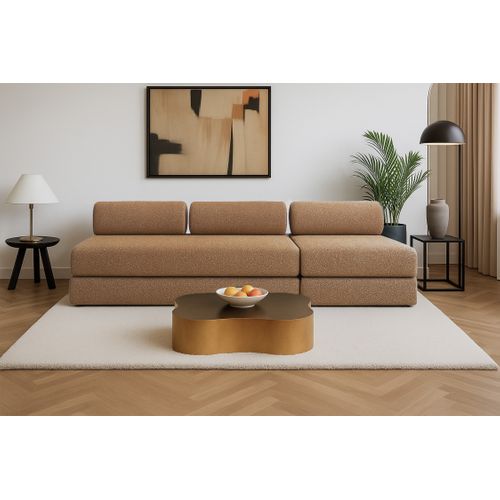 Canapé Droit Convertible 4 Places - Tissu Tweed - Marron