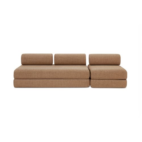 Canapé Droit Convertible 4 Places - Tissu Tweed - Marron