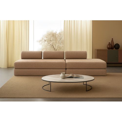 Canapé Droit Convertible 5 Places - Tissu Tweed - Marron