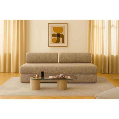 Canapé Droit Convertible 3,5 Places - Tissu Tweed - Marron