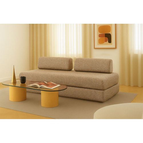 Canapé Droit Convertible 3,5 Places - Tissu Tweed - Marron