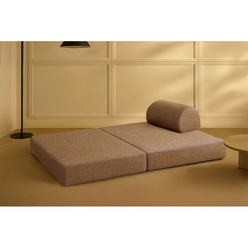 Canapé Droit Modulable Et Convertible 2 Places - Tissu Tweed - Marron