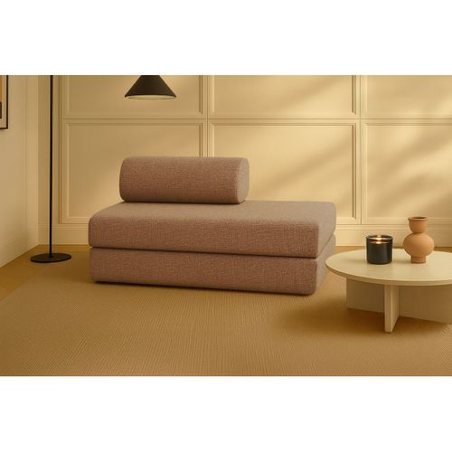 Canapé Droit Modulable Et Convertible 2 Places - Tissu Tweed - Marron