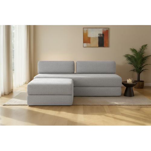 Canapé D'angle Convertible 4 Places - Tissu Tweed - Gris