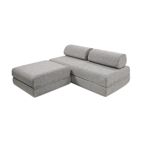 Canapé D'angle Convertible 4 Places - Tissu Tweed - Gris