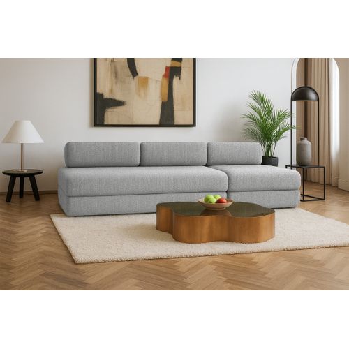 Canapé Droit Convertible 4 Places - Tissu Tweed - Gris